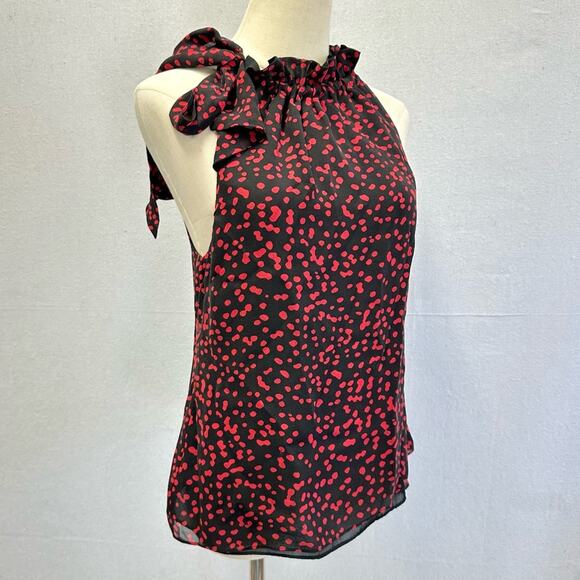 Michael Michael Kors Y2k tie high neck sleeveless blouse red dot print size 4 - Picture 15 of 15